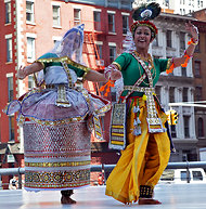 Manipuri dancers from the Natya Academy performing “Yugal Nartan” at 1 New York Plaza on Wednesday afternoon.