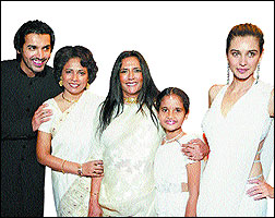 John Abraham, Seema Biswas, Deepa Mehta, Sarala and Lisa Ray at the screening of Deepa Mehta’s film Water at the Toronto International Film Festival, Canada in Sept. 