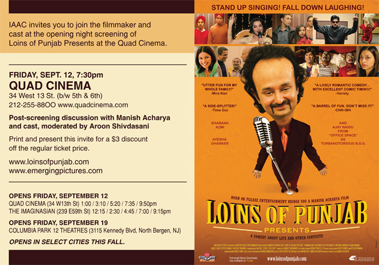 LOINS OF PUNJAB : FRIDAY SEPTEMBER 12 AT 7:30 PM